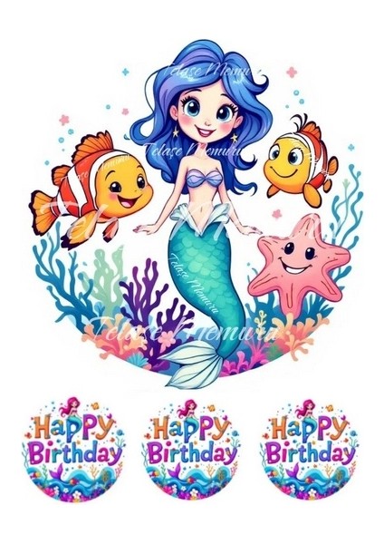 Deniz Kızı Pasta Süsü Pasta Resmi ve Baskısı - Yenilebilir Pasta Süsü- Yenilebilir Kağıt Baskı 4