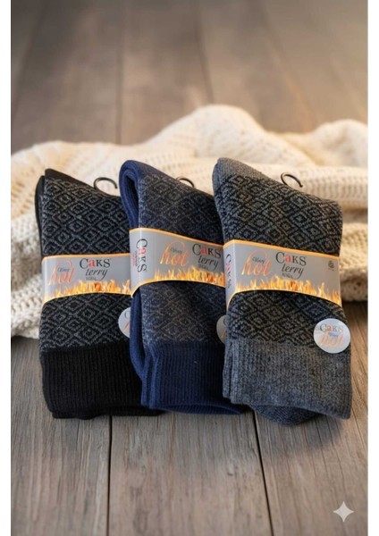 Havlu Yün Erkek Çorap Dikişsiz 3'lü Paket Asorti modelleri