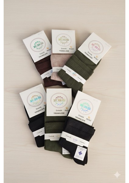 Modal Erkek Diyabetik Patik Orta Boy Çorap, Yıkamalı, 6'lı Asorti Paket