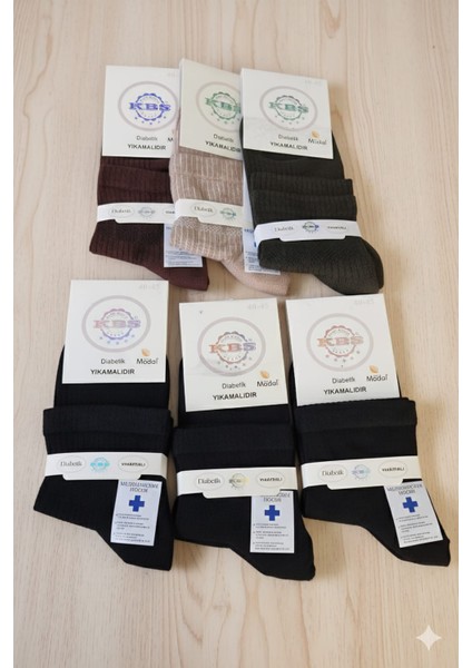 Modal Erkek Diyabetik Patik Orta Boy Çorap, Yıkamalı, 6'lı Asorti Paket modelleri