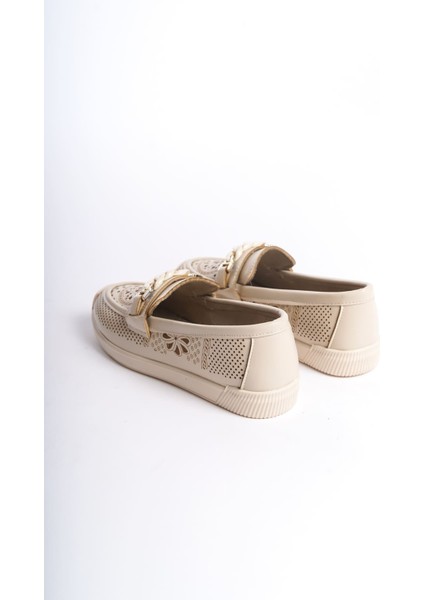 Lızy Bağcıksız Ortopedik Rahat Taban Çiçek Desenli Kadın Babet Ayakkabı Ckt - Krem fırsatları