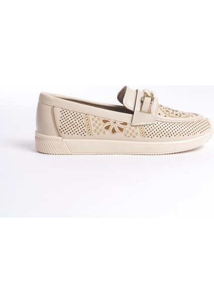 Lızy Bağcıksız Ortopedik Rahat Taban Çiçek Desenli Kadın Babet Ayakkabı Ckt - Krem indirimleri