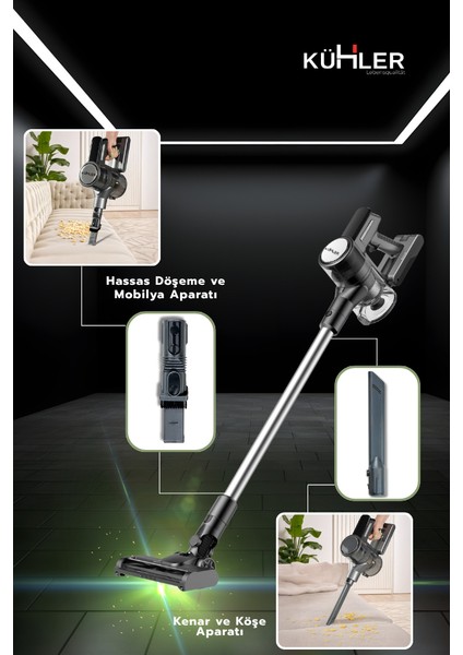 Kraftmax KH-V700 Kablosuz Turbo Fırçalı Dikey Şarjlı Süpürge