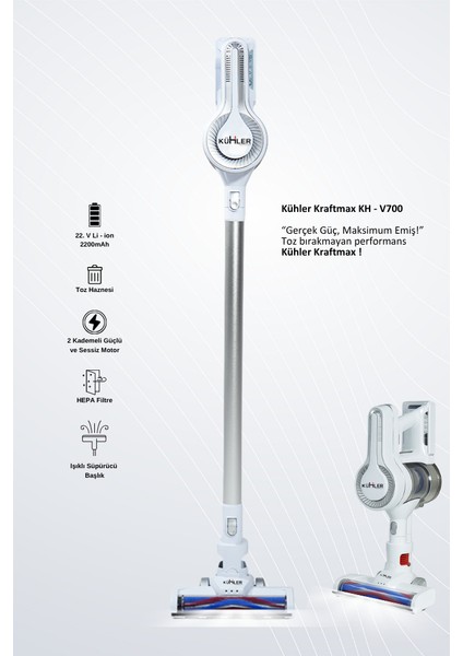 Homart KH-V300 Turbo Fırçalı Dikey Kablosuz Şarjlı Süpürge