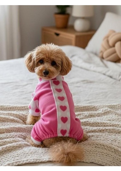 Pinky Hearts Polar Köpek Tulum Pijama