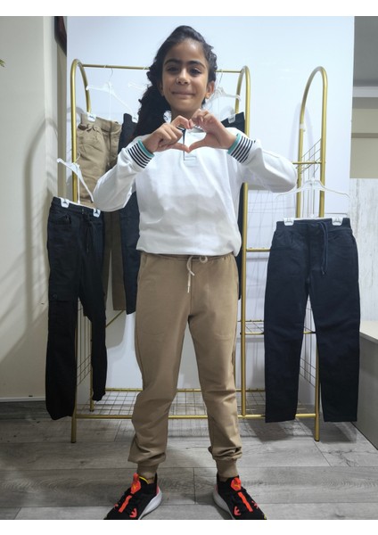 Çocuk Pantolon, Eşofman Okul-Günlük Penye, Rahat, Beli Lastikli ,lastikli Paça (Ribanalı), Bağcıklı