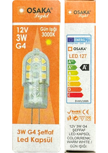 (1 adet) OSAKA 12VOLT 3W Sarı Işık (3000K) G4 Duylu LED Kapsül Ampul fiyatları