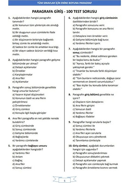 Enine Boyuna Paragraf Ders Notları (Tüm Sınavlar Için) modelleri