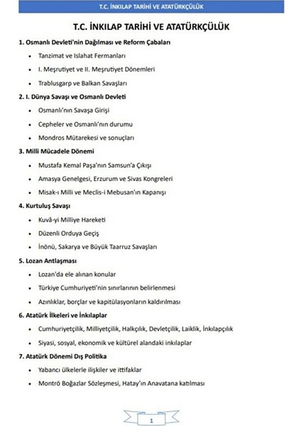 Aöf Inkılap Tarihi 1-2 Ders Notları modelleri