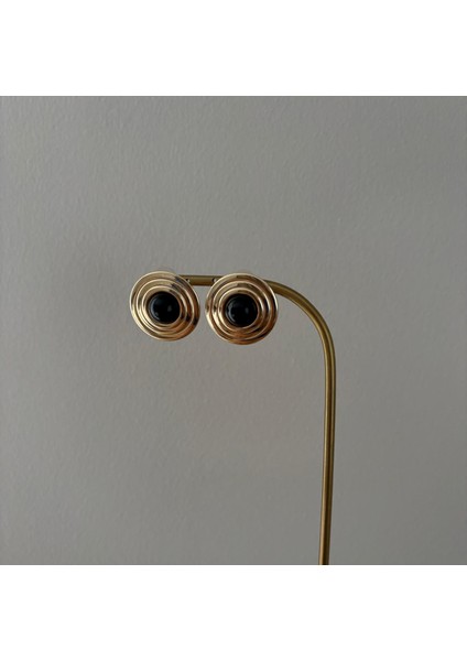 Vintage Yuvarlak Şerit Model Siyah Gold Çelik Küpe modelleri