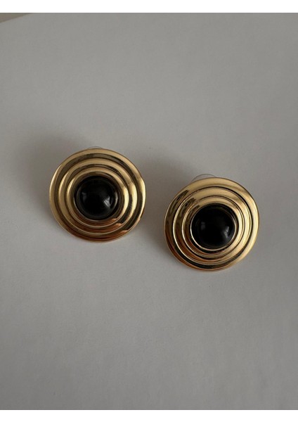 Vintage Yuvarlak Şerit Model Siyah Gold Çelik Küpe fırsatları