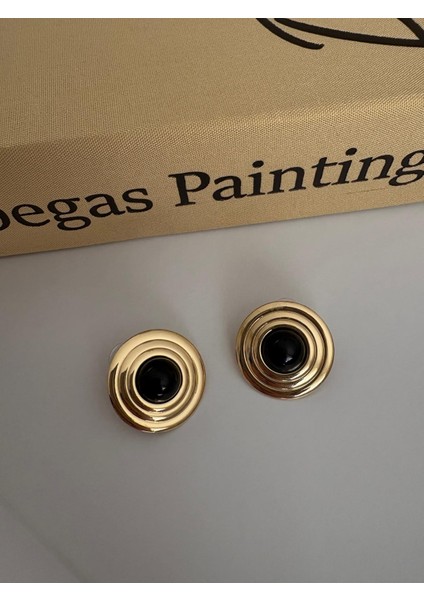 Vintage Yuvarlak Şerit Model Siyah Gold Çelik Küpe indirimleri