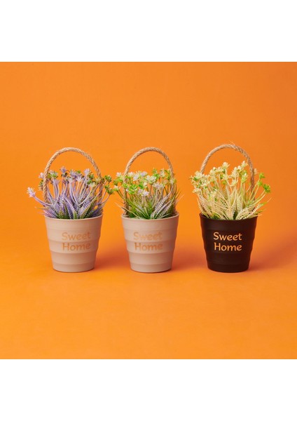 Dekor Ipli Saksılı Yapay Çiçek - Asorti - 11X18 cm modelleri