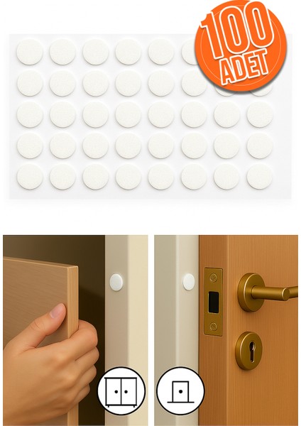 100'LÜ Yapışkanlı Beyaz Eva Dolap Çekmece Kapağı Ses Stoperi Tamponu Koruyucu Engelleyici 10 mm