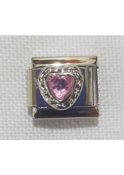 Kalp Pembe Taşlı Charm – Italyan Bilezik Için Uyumlu Paslanmaz Çelik