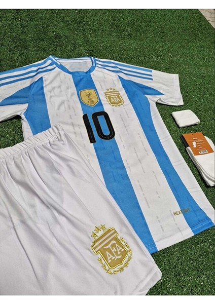 Arjantin 2024/25 Yeni Sezon Lionel Messi Çocuk Forması Şort Çorap Bileklik 4'lü Set fiyatları