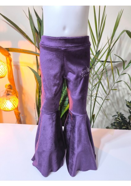 Kız Çocuk Fransız Kadife Geniş Dökümlü Ispanyol Paça Tayt Girlpower Mor indirimleri