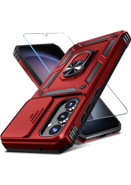 Samsung Galaxy A25 Uyumlu Ekran Koruyucu Kılıf Sürgülü Yüzüklü Standlı Darbe Emici Tank Kapak