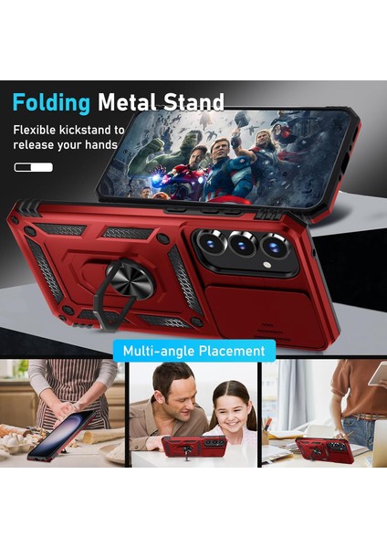 Samsung Galaxy A25 Uyumlu Ekran Koruyucu Kılıf Sürgülü Yüzüklü Standlı Darbe Emici Tank Kapak fiyatları