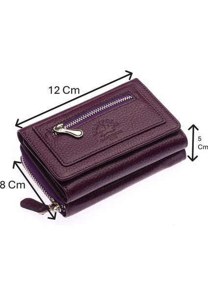 Saxa Kağıt Para ve Bol Kart Bölmeli Hakiki Deri Kadın Kartlık Cüzdan - Mürdüm