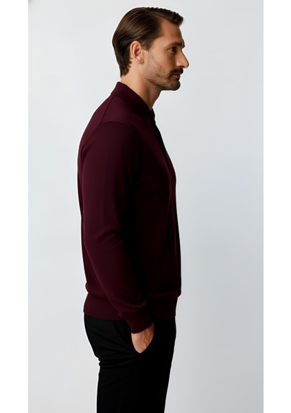 Mürdüm Standart Fit Dar Kalıp Polo Yaka Düz Uzun Kollu Triko modelleri