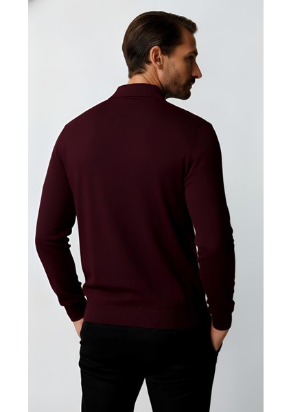 Mürdüm Standart Fit Dar Kalıp Polo Yaka Düz Uzun Kollu Triko fırsatları