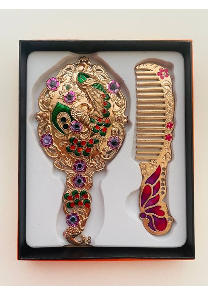 Ayna Tarak Seti, Kutulu-Metal-Hediyelik Takım, 13CM Aynalı Saç Fırçası, Tavuskuşu Figürlü fiyatları