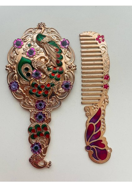 Ayna Tarak Seti, Kutulu-Metal-Hediyelik Takım, 13CM Aynalı Saç Fırçası, Tavuskuşu Figürlü indirimleri