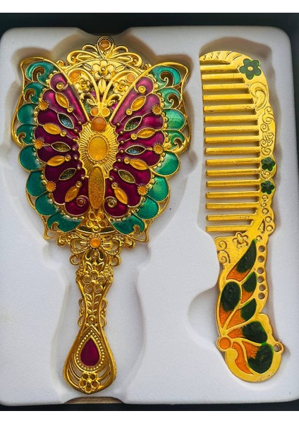 Ayna Tarak Seti, Kutulu-Metal-Hediyelik Takım, 13CM Aynalı Saç Fırçası, Tavuskuşu Figürlü fiyatları