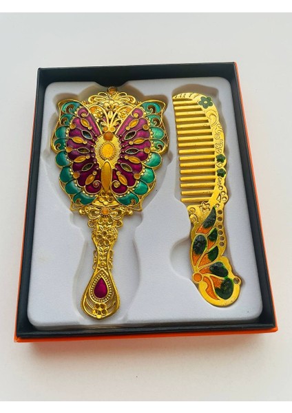 Ayna Tarak Seti, Kutulu-Metal-Hediyelik Takım, 13CM Aynalı Saç Fırçası, Tavuskuşu Figürlü fırsatları