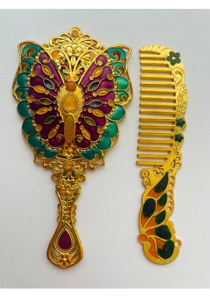 Ayna Tarak Seti, Kutulu-Metal-Hediyelik Takım, 13CM Aynalı Saç Fırçası, Tavuskuşu Figürlü indirimleri