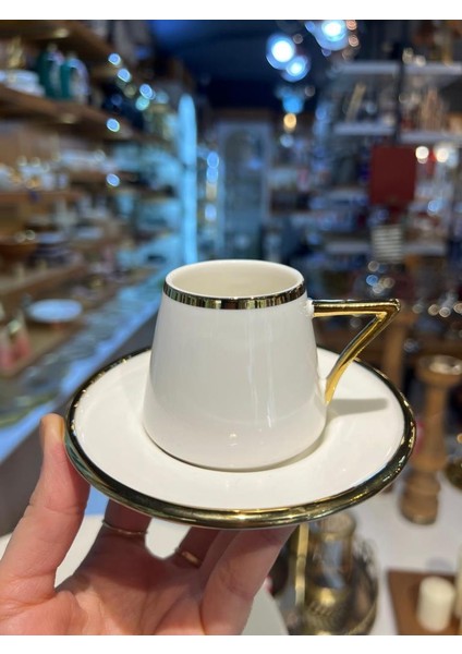 Elora Beyaz Altın 6 Kişilik Türk Kahvesi Fincanı