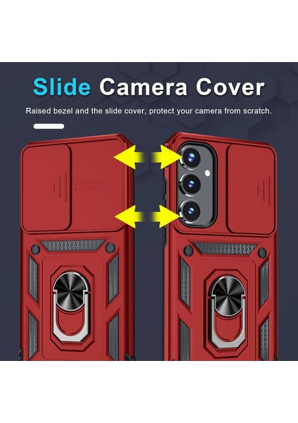 Samsung Galaxy A25 Uyumlu Ekran Koruyucu Kılıf Sürgülü Yüzüklü Standlı Darbe Emici Tank Kapak modelleri