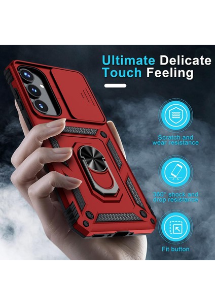 Samsung Galaxy A25 Uyumlu Ekran Koruyucu Kılıf Sürgülü Yüzüklü Standlı Darbe Emici Tank Kapak