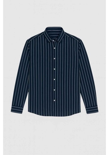 Scorsese Çizgili Relaxed Fit Erkek Gömlek - Lacivert