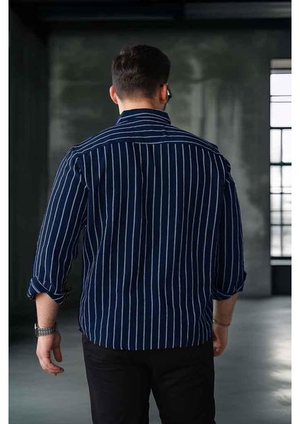 Scorsese Çizgili Relaxed Fit Erkek Gömlek - Lacivert modelleri