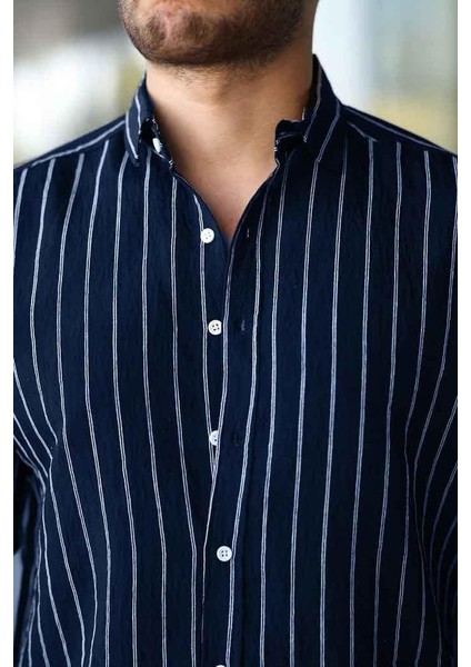 Scorsese Çizgili Relaxed Fit Erkek Gömlek - Lacivert fırsatları