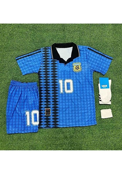 Arjantin 2023/24 Yeni Sezon Lionel Messi Ikonik Çocuk Forması Şort Çorap Bileklik 4'lü Set