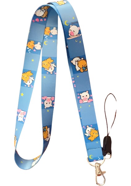 Mavi Ayıcık 2 Desenli Boyun Askı Ipi ve Telefon Askısı + Kartlık