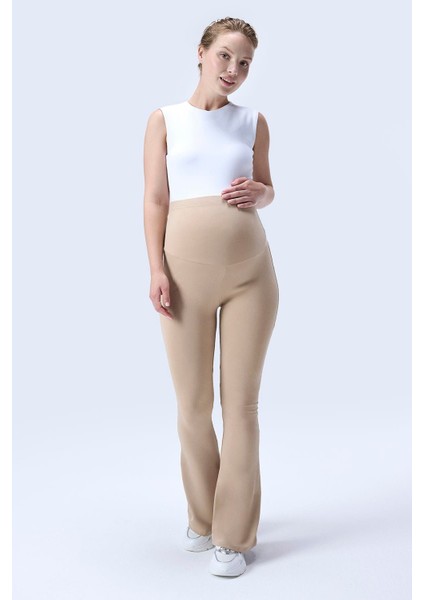 Imaj 716 Bej Renk Toparlayıcı ve Extra Esnek Etkili Yüksek Bel Ispanyol Paça Hamile Tayt