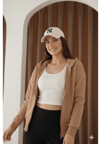 Kadın Fermuarlı Kapşonlu Beyaz Bol Crop Sweatshirt fiyatları