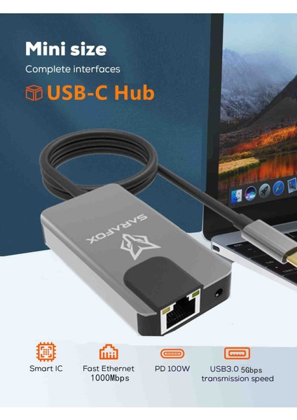 Sarafox Usb-C Çoklu Dönüştürücü Hub – 100W Pd Hızlı Şarj, Gigabit Ethernet Lan, USB 3.0 5gbps, Type-C Multi Dock Adaptör modelleri