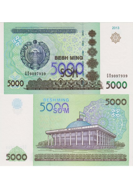Özbekistan 5000 Som 2013 Çil.