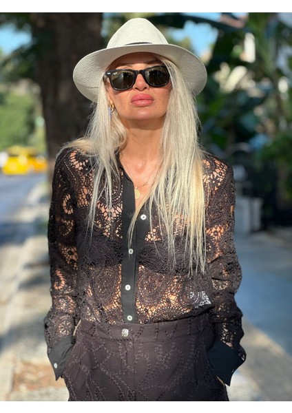 Kadın Beyaz Dantel Işlemeli Uzun Kollu Transparan Gömlek fiyatları