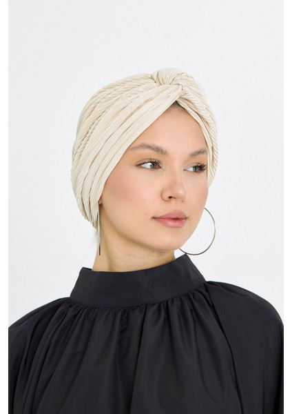 Bej Çapraz Büzgülü Tesettür Bone Fukuro Piliseli 2512_12 fiyatları