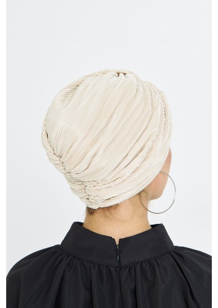 Bej Çapraz Büzgülü Tesettür Bone Fukuro Piliseli 2512_12 indirimleri