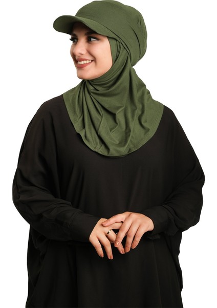 Haki Pratik Hazır Geçmeli Şapkalı Tesettür Eşarp Viskon Düz 2513_09 fiyatları
