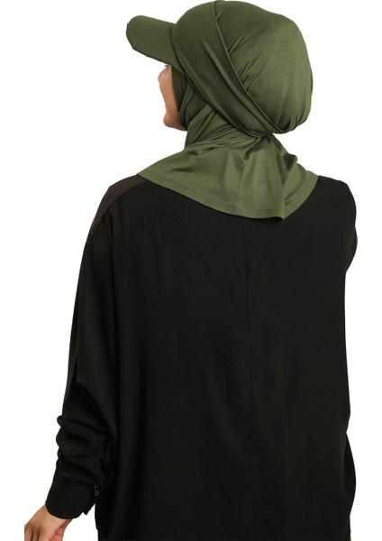 Haki Pratik Hazır Geçmeli Şapkalı Tesettür Eşarp Viskon Düz 2513_09 fırsatları