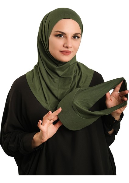 Haki Pratik Hazır Geçmeli Şapkalı Tesettür Eşarp Viskon Düz 2513_09 indirimleri