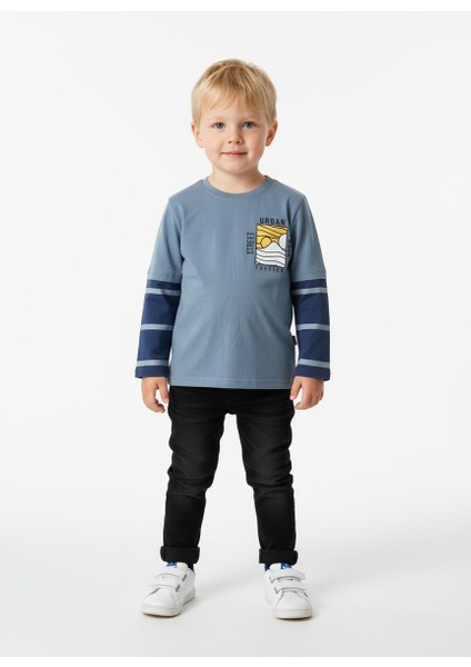 Yazı Baskılı Çift Renk Erkek Çocuk Sweatshirt